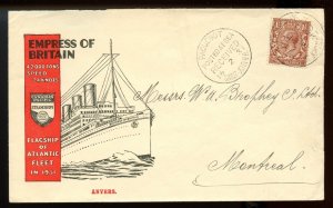 ? PAQUEBOT Posted at Sea Saint John N.B. to Montreal cover 1931 Canada