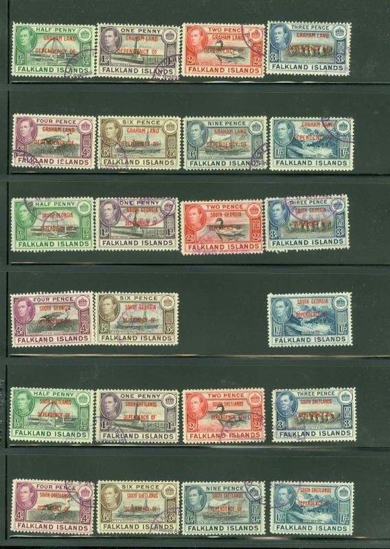 EDW1949SELL : FALKLAND ISLANDS All different Used sgls & Cplt sets. Cat $719.