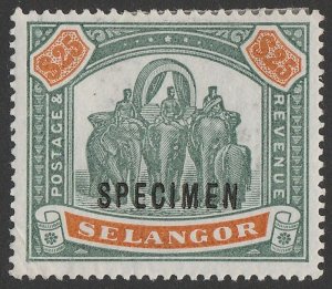 MALAYA - Selangor 1895 Elephants $25 SPECIMEN. normal cat £5000. Very scarce.