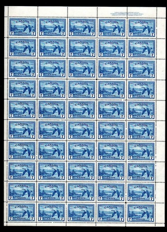 CANADA 7c SG 407 COMPLETE UNMOUNTED MINT SHEET OF 50 Cat £250 