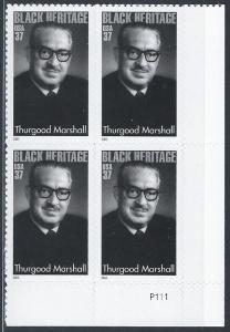 SC# 3746 Thurgood Marshall  SCV $3.00 Plate Block