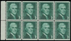 MALACK 1278a, DG,  1c Thomas Jefferson,  Booklet Pane bp1278adg