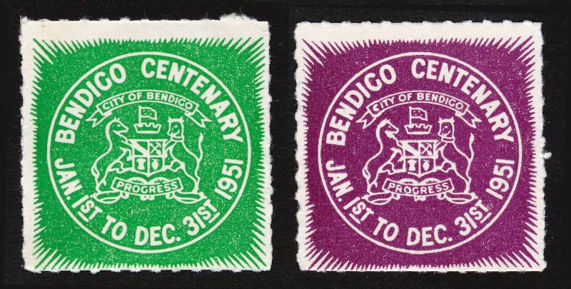 REKLAMEMARKE POSTER STAMPS BENDIGO CENTENARY AUSTRALIA CITY OF BENDIGO 1951