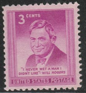 US 975 Will Rogers 3c single MNH 1948