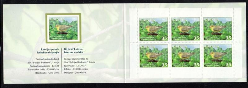 Latvia Sc 790b 2011 warbler stamp booklet mint NH