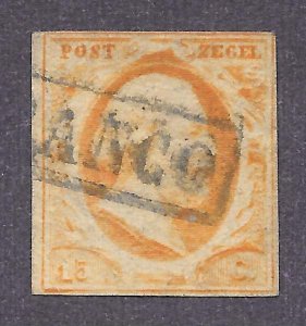 Netherlands Scott 3 Used - 1852 15c King William III - SCV $130.00