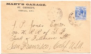 GRENADA cover postmarked 27 Nov. 1918 - The 2½d rate to USA