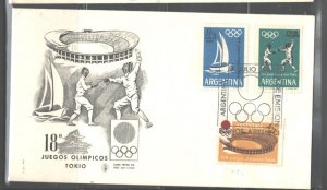 ARGENTINA 1964 TOKYO OLYMPICS #B45 & B46 SHIPPED TO USA, CERTIFICATE FDC