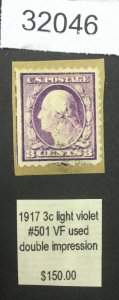 US STAMPS #501 VAR.  USED DOUBLE IMPRESSION LOT #32046