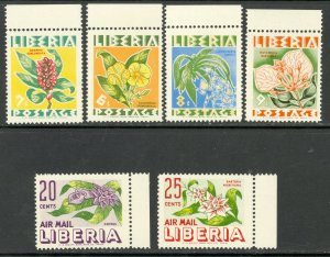LIBERIA 1955 FLOWERS Set Sc 350-353, C91-C92 MNH
