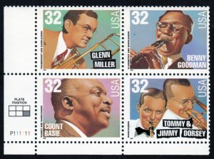 SC# 3096-99 - (32c) - Big Band Leaders - MNH Plate Block/4 - LL # P111111