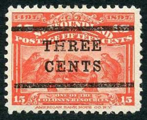 Newfoundland SG145 3c on 15c Bright Scarlet (A) M/Mint Fresh Stamp