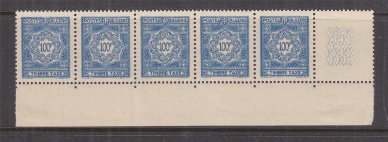 ALGERIA, Postage Due, 1953 100f. Blue, marginal strip of 5, mnh. 