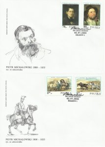 Poland 2000 FDC Stamps Scott 3536-3539 Art Paintings Horses Piotr Michalowski