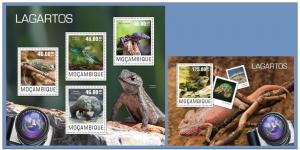 MOZAMBIQUE 2014 2 SHEETS m14413ab REPTILES LIZARDS LÉZARDS