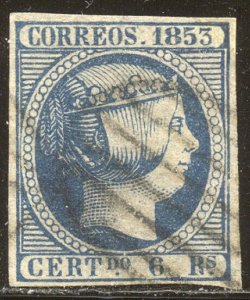 SPAIN #23 Used - 1853 6r Deep Blue