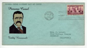 PANAMA CANAL TEDDY ROOSEVELT FDC 856 RARE AMERICAN FELLOWSHIP BLUE ENV. #2