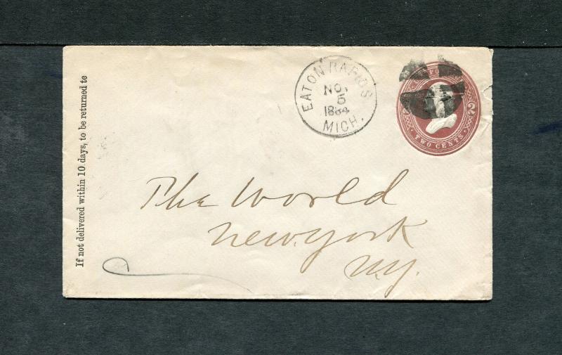 Postal History - Eaton Rapids MI 1885 Black Segmented Cork Cancel PS B0708