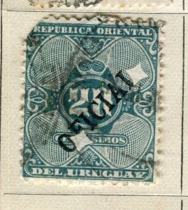 URUGUAY; 1890s-1900s early classic OFFICIAL Optd. issue used 20c. value