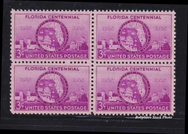 BOBPLATES #927 Florida Block of 4 F-VF NH SCV=$1