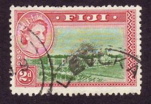 Fiji 1954 SG#283 2d Green & Magenta Building & QEII Head USED-LH.