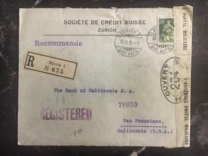 1916 Zurich Switzerland Censored Cover to The Bank Of California San Francisco