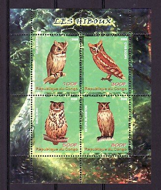 Congo, 2009 issue. Various Owls sheet of 4. ^