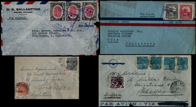 South America 4 Covers Airmail Brazil Venezuela Nicaragua