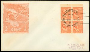 MAY 19, 1938 Phila'da CDS, A.C. ROESSLER 1/2¢ PREXIE BLOCK/4, SC #803 ROE-1 FDC!