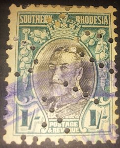 Southern Rhodesia 1937 PERF 1s Black & Greenish Blue SG23b P.12 V.F.U