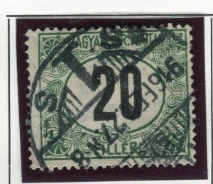 HUNGARY; 1913 early Postage due Sideways Wmk. issue Perf 15, used 20f. value