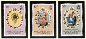 FALKLAND DEPENDENCIES 1981 Royal Wedding; Scott 1L59-61, SG 95-97; MNH