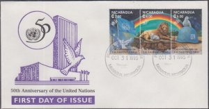 NICARAGUA Sc # 2114a-c FDC 50th ANN of the UNITED NATIONS STRIP of 3