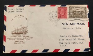 1933 Victoria Canada First voyage St Lucia cover To New York USA