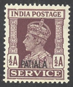 India Patiala Sc# 99 MH 1943 1/2a overprint King George VI