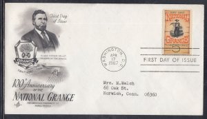 United States Scott 1323 Art Craft FDC - National Grange, 100th Anniv. 