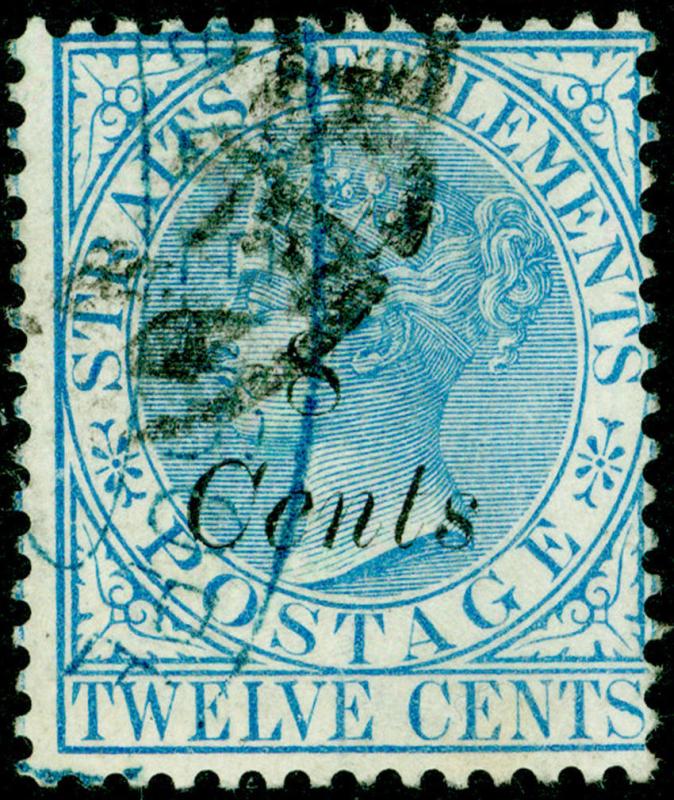 MALAYSIA - Straits Settlements SG74, 8c on 12 blue, FINE USED. Cat £150.