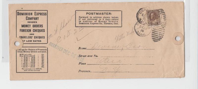 CANADA 1918 DOMINION EXPRESS CO, COD ENVELOPE TO US, 3c RATE (SEE BELOW)