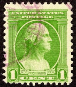 1932, US 1c, Washington, Used, Purple cancel, Sc 705