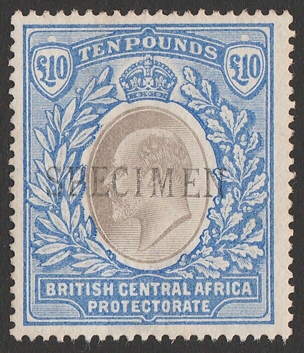 BRITISH CENTRAL AFRICA 1903 KEVII £10 LOCAL SPECIMEN Type. Only 4 recorded.