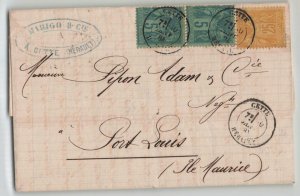 France 1884 Cette to Port Louis Mauritius Sage Issue Folded Cover