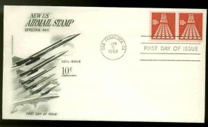 C73 COIL PAIR 50 STAR RUNWAY FDC SAN FRANCISCO, CA  FLEETWOOD CACHET