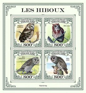 Togo - 2021 Owls, Screech, Great Grey, Barred - 4 Stamp Sheet - TG210114a