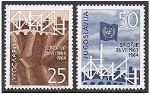 Yugoslavia 737-738, MNH. Michel 1082-1083. Earthquake at Skopje, 1st Ann. 1964.