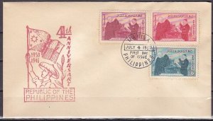 Philippines, Scott cat. 547-549. Republic Anniversary issue. First day cover. ^