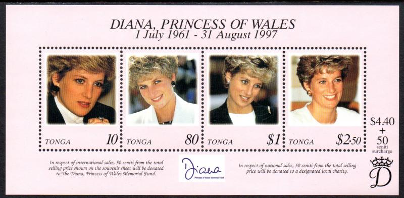 TONGA 980 S/S MNH SCV $5.75 BIN $3.50 PRINCESS DIANA