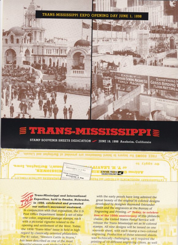 United States # 3209, Trans Mississippi Stamp Centennial, First Day Cover