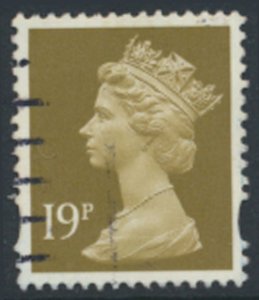 GB Machin 19p SG Y1682 1 blue band SC#  MH208 Used see scans & details