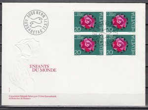 Switzerland, Scott cat. 526 only. Rose Block of 4. First day cover. ^