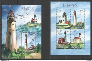 2013 Central Africa Marine Life Architecture Lighthouses Phares Kb+Bl ** Ca635